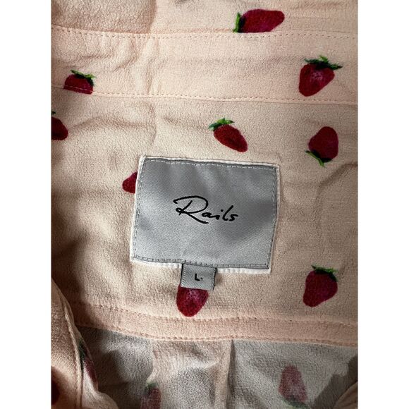 Rails Pink Strawberry Print Long Sleeve Button Up Womens Shirt Size Large - Picture 9 of 11